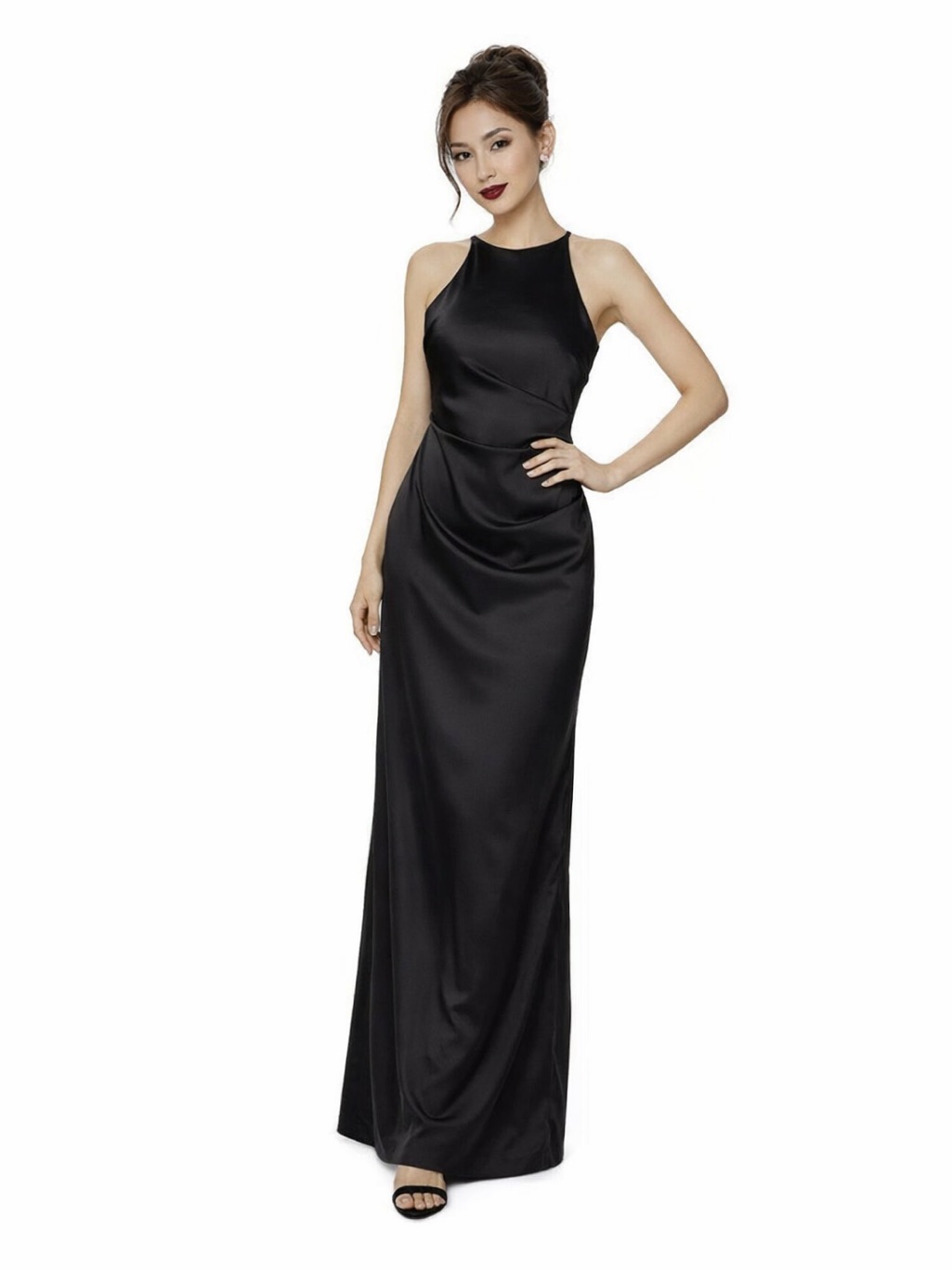 Laundry Shelli Segal Satin Slitted Evening Gown Black Formal Maxi Slip Dress